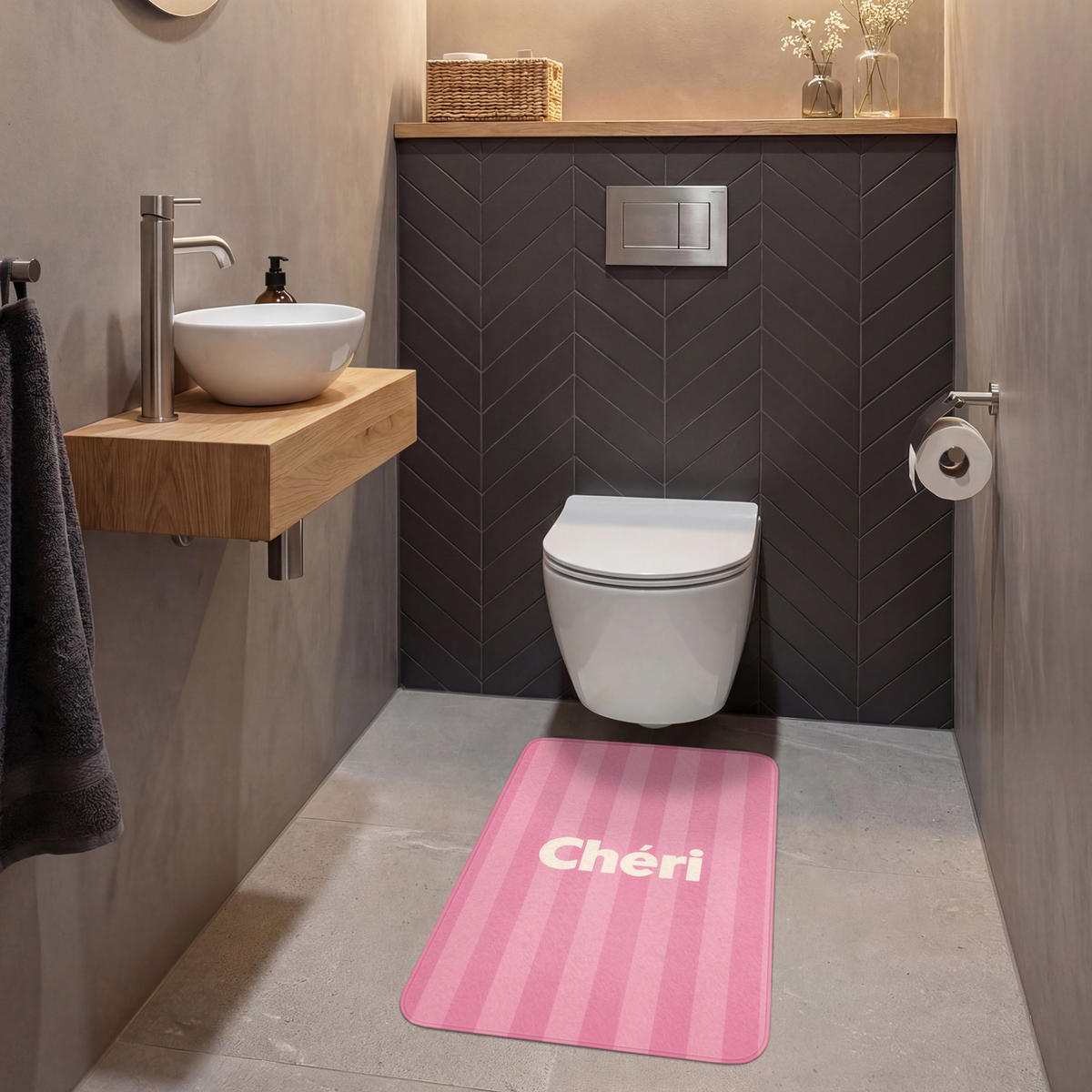 WC PŘEDLOŽKA Pruhované - růžové - Chéri 50x80 cm - růžová, textil/plast (50/1cm) - OnlyWow