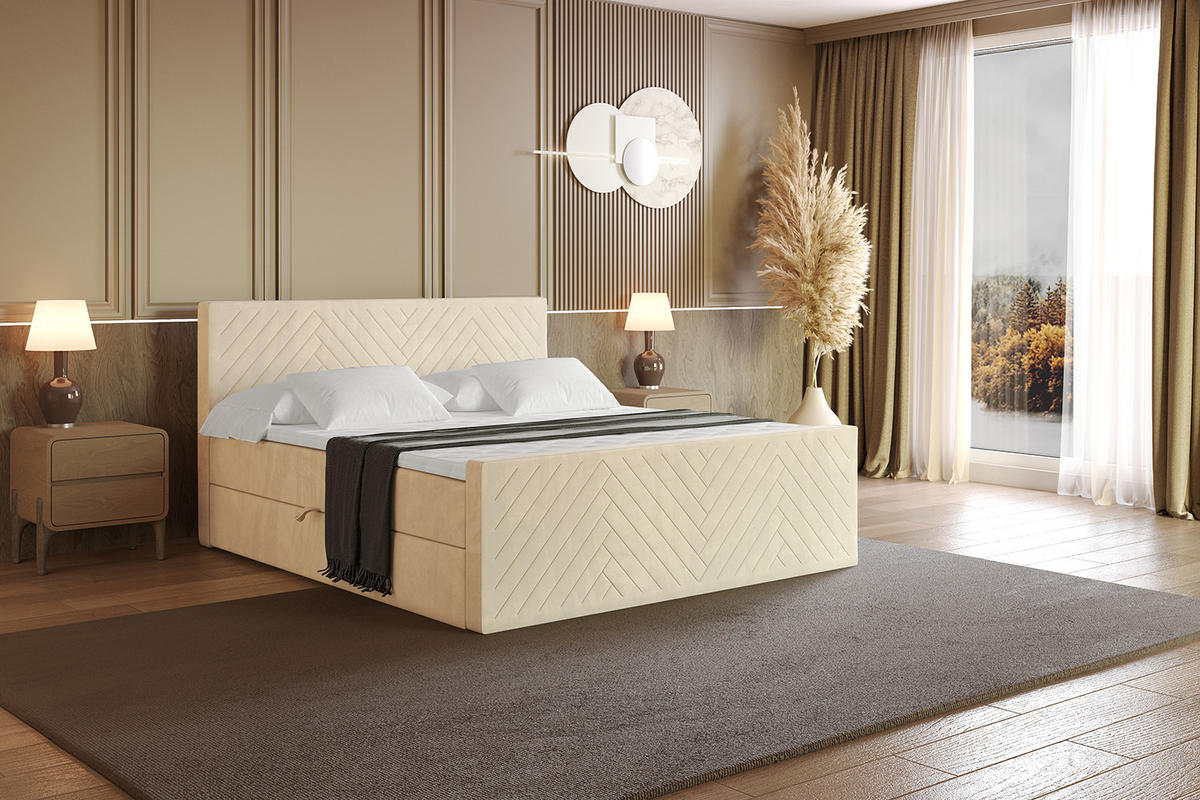 BOXBETT mit Matratze H4 und Lattenrost - VEXA-Z - 120x200 - Beige Monolith - Beige, Holzwerkstoff (120/200cm) - ALTDECOR