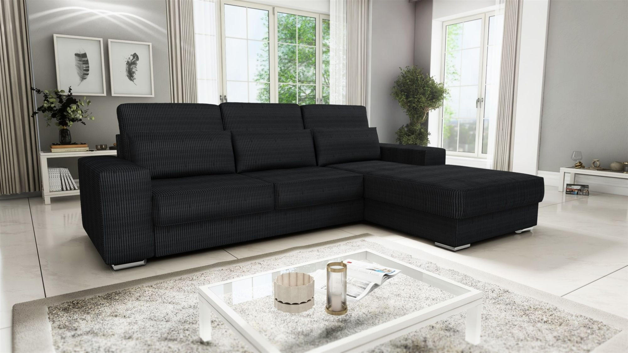 ECKSOFA Nevio In Scala - Schwarz, Holzwerkstoff/Textil (312/202cm) - Fun Möbel