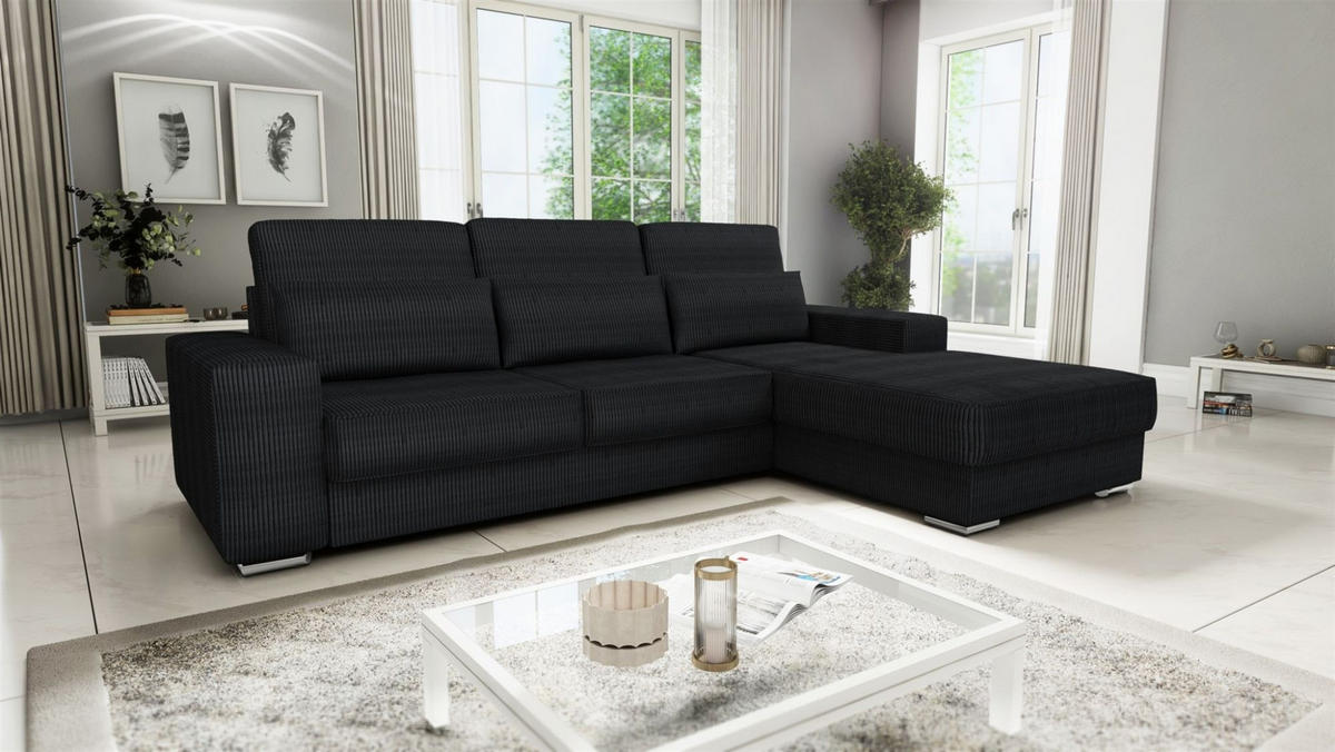 ECKSOFA Nevio In Scala - Schwarz, Holzwerkstoff/Textil (312/202cm) - Fun Möbel