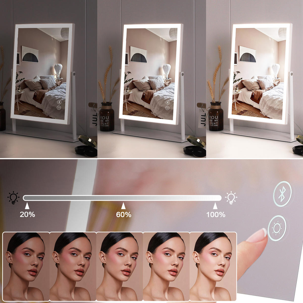 SCHMINKSPIEGEL mit LED Lichtleiste und Bluetooth Weiß 30/41 cm - Weiß, Metall (30/41/3cm) - VANITII