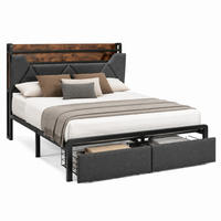 BETT mit Stauraum, LED und USB 160x200 cm Leinen Grau - Grau, Metall (160/200cm) - Meubliv