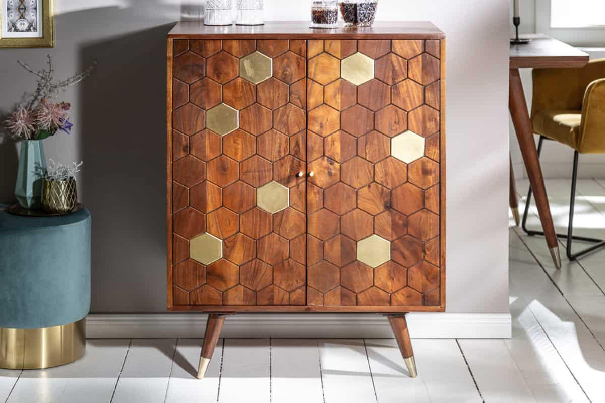 BARSCHRANK MYSTIC LIVING Akazie Braun|Gold 75cm - Goldfarben/Braun, Holz (75/96/46cm) - riess-ambiente