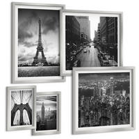 BILDER SET 5er Set - 50x50 cm & 20x30 cm & 40x60 cm Silberner Rahmen - Sommerstrände, Meereslandschaft - Silberfarben, Kunststoff (40/60cm) - TULUP