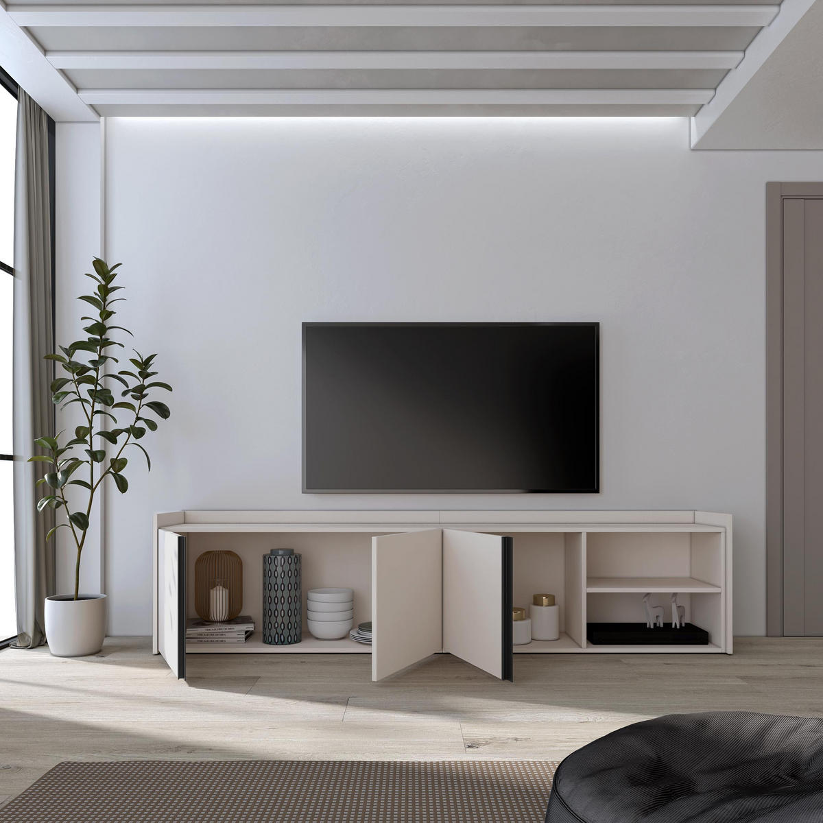 LOWBOARD, Beige, 207/35/50cm - Beige, Holzwerkstoff (207/50/35cm) - Skraut Home