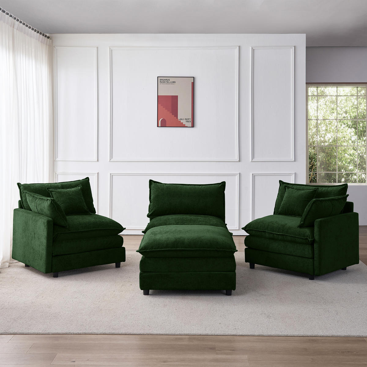 ECKSOFA Chenille Grün mit Hocker - Grün, Holzwerkstoff/Kunststoff (267/154cm) - WISHDOR