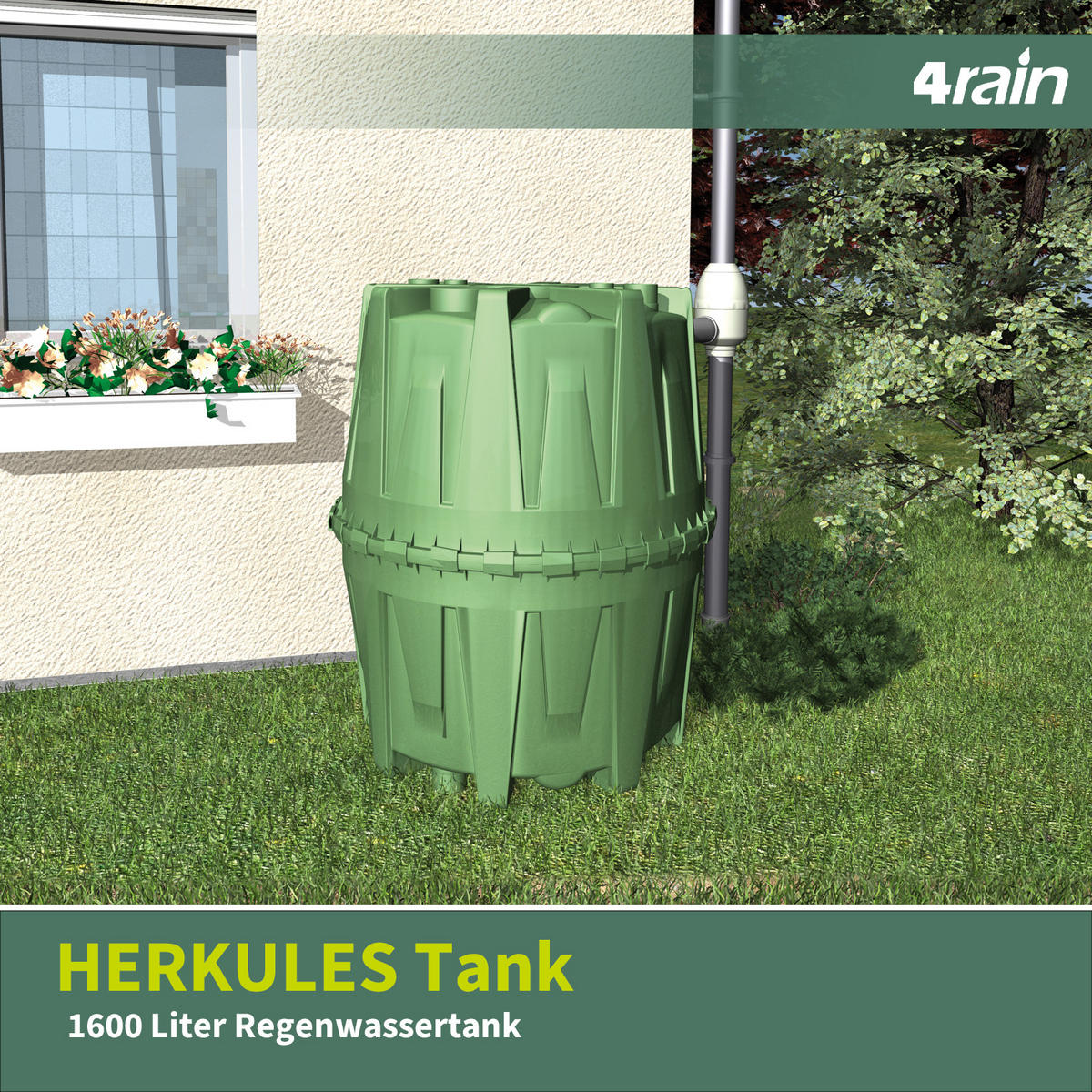 REGENWASSERTANK 1600 L - Grün, Kunststoff (135/160/135cm) - 4rain
