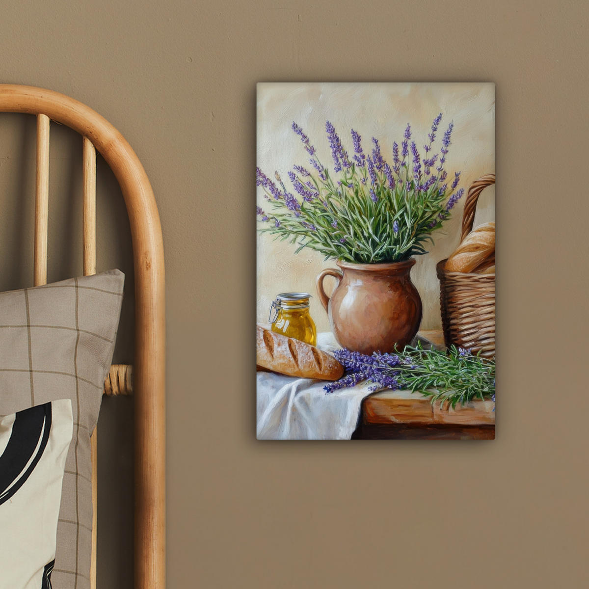 LEINWANDBILD Lavendel - Brot - Stilleben 20x30 cm - Flieder, Textil (20/30cm) - MuchoWow