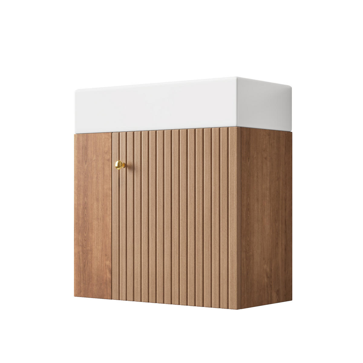 WASCHTISCHKOMBI 55 cm in Braun mit Keramikbecken und Seitenablagen - Braun, Holzwerkstoff (55/66.5/31cm) - Flora Grace