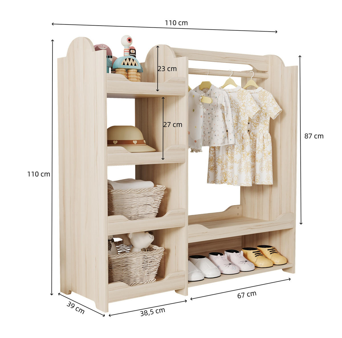GARDEROBE 110/110/39 cm Natur aus MDF mit Kleiderstange und 4 Regalen - Naturfarben, Holzwerkstoff (39/110/110cm) - OKMYHOME