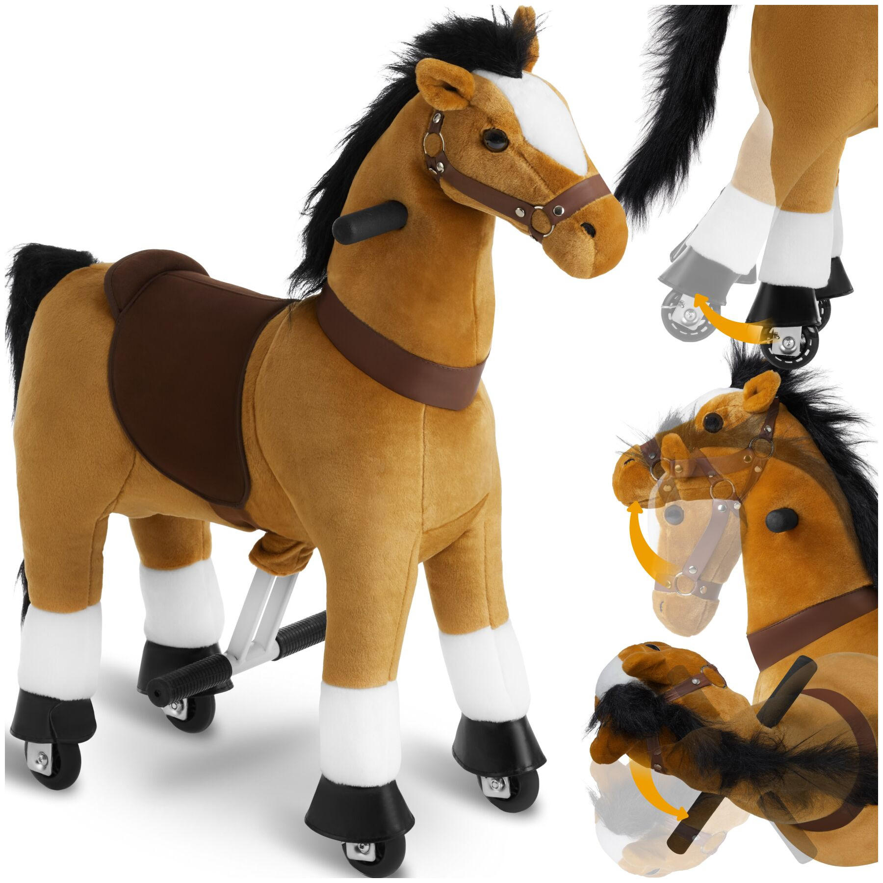SCHAUKELPFERD AUF ROLLEN ,rutschfeste Gummigriffe und -pedale,hellbraun - Hellbraun, Kunststoff (76/29/85cm) - tectake