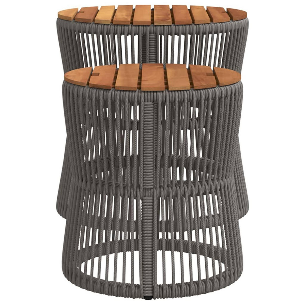 GARTEN-BEISTELLTISCHE 2er Set Mit Holzplatte Grau Poly Rattan - Grau, Kunststoff (50/50/45cm) - vidaXL