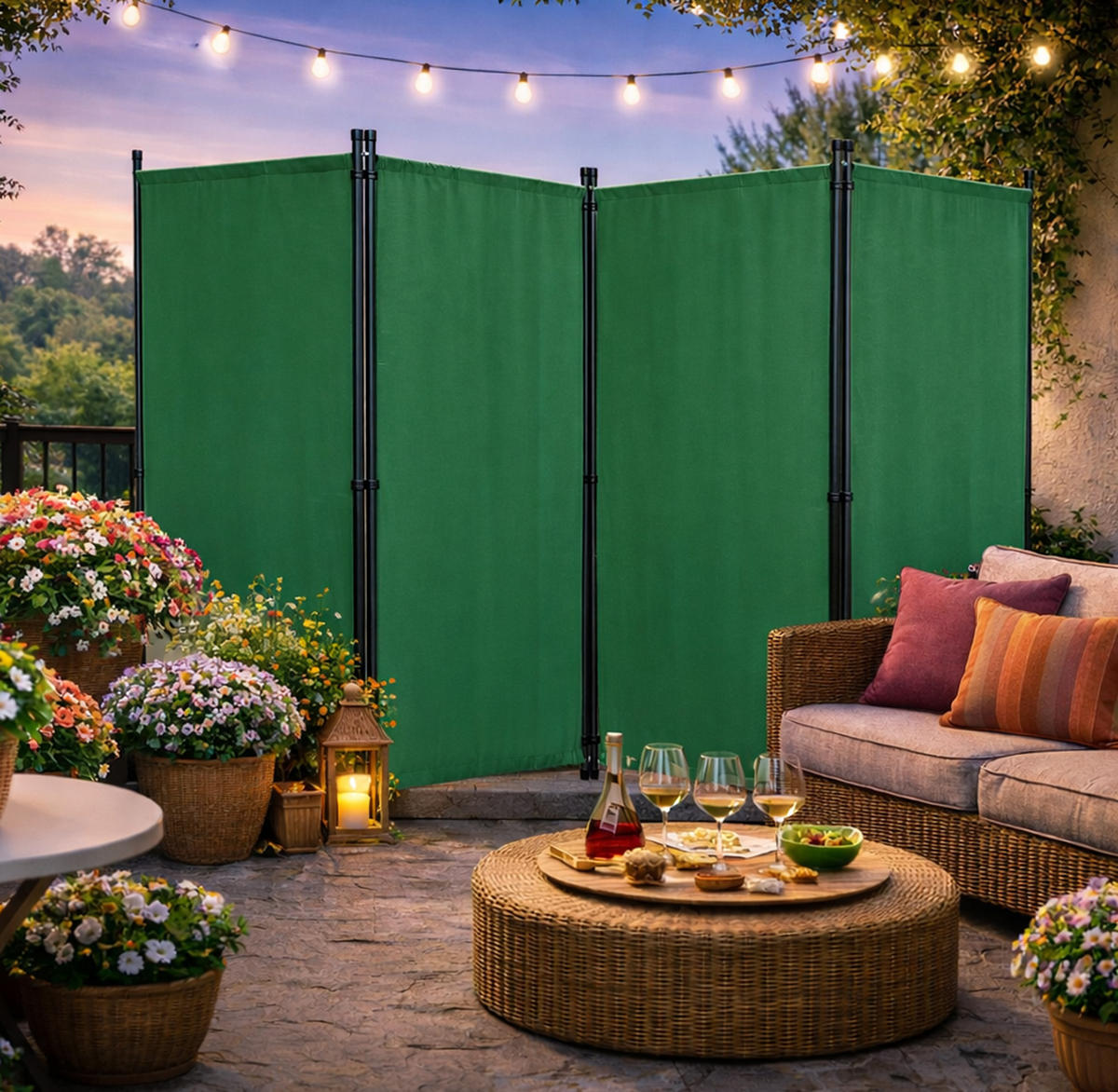 PARAVENT 4-tlg. 220x165 cm Grün - Grün, Metall (220/170cm) - QUICK STAR