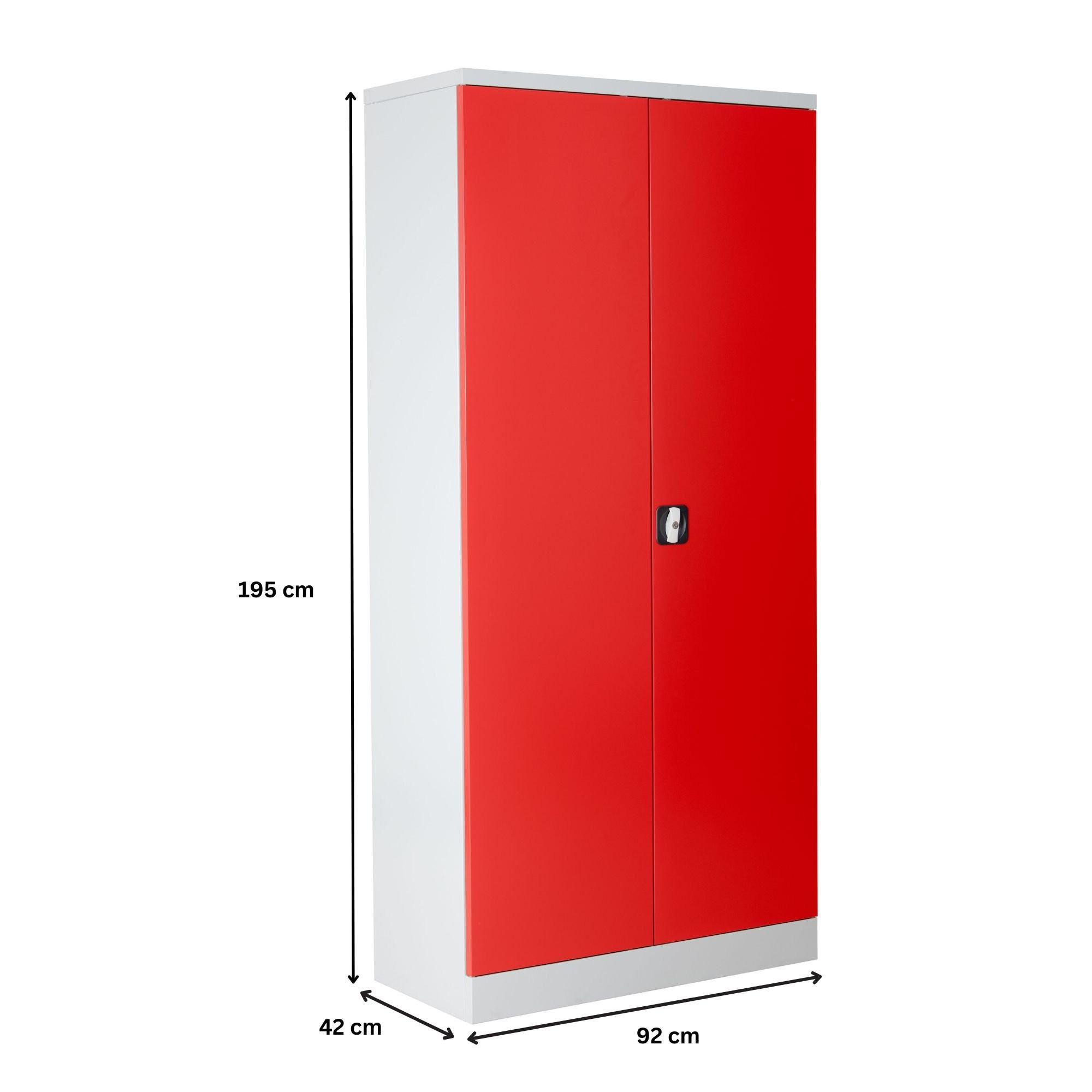 STAHLSCHRANK Bee mit 8 lackierten Fachböden 195x92x42 cm Korpusfarbe Verkehrsweiß Frontfarbe Feuerrot - Rot, Metall (92/195/42cm)