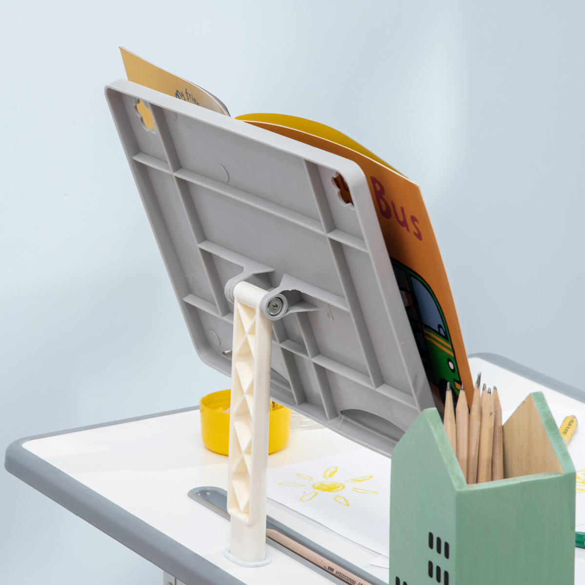 SCHREIBTISCH-SET DE-17507 mit Lesestütze und Staufach Grau - Grau, Kunststoff (60/102/45cm) - ComfortXL