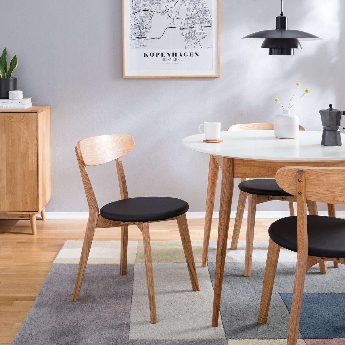 ESSZIMMERSTUHL - Kunstleder / Esche massiv, 2er-Set - Schwarz, Kunststoff (48/79/42cm) - home24