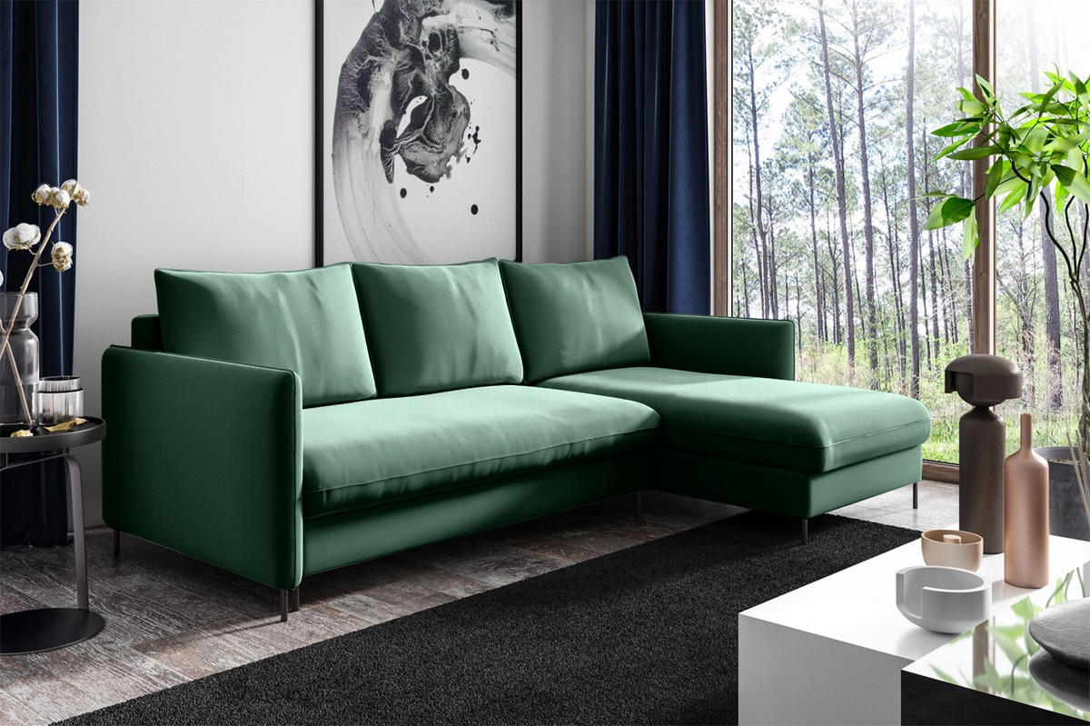 ECKSOFA Belis, Grün, Sofa mit Schlaffunktion - Grün, Holzwerkstoff/Textil (216/155cm) - Bettso