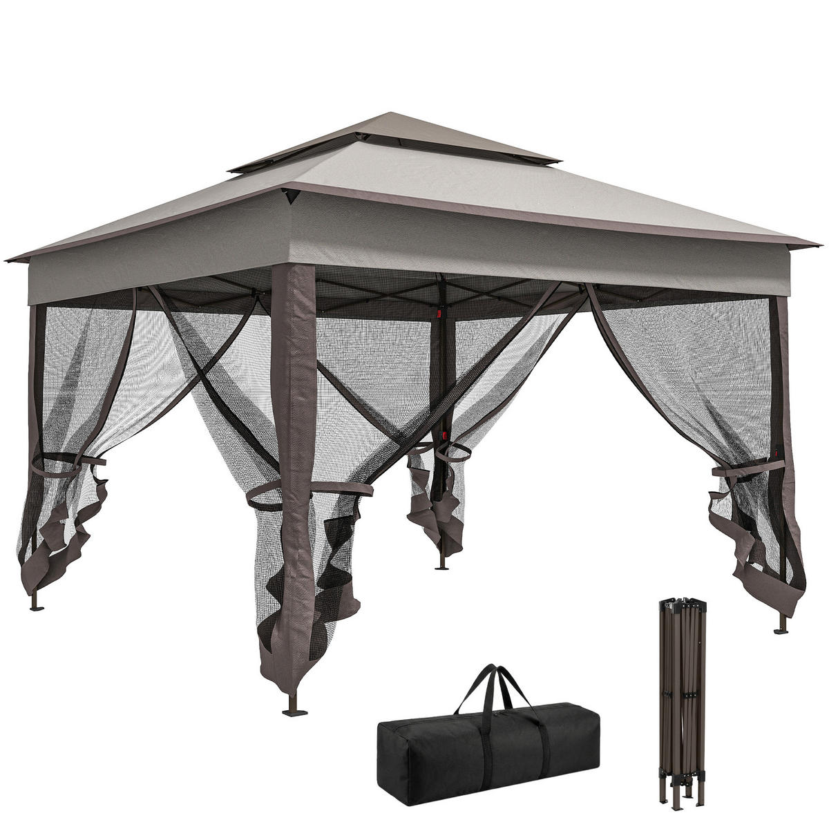 PAVILLON DE-07430 mit Seitenwänden und Insektenschutz Grau - Hellgrau, Textil/Metall (325/270/325cm) - ComfortXL