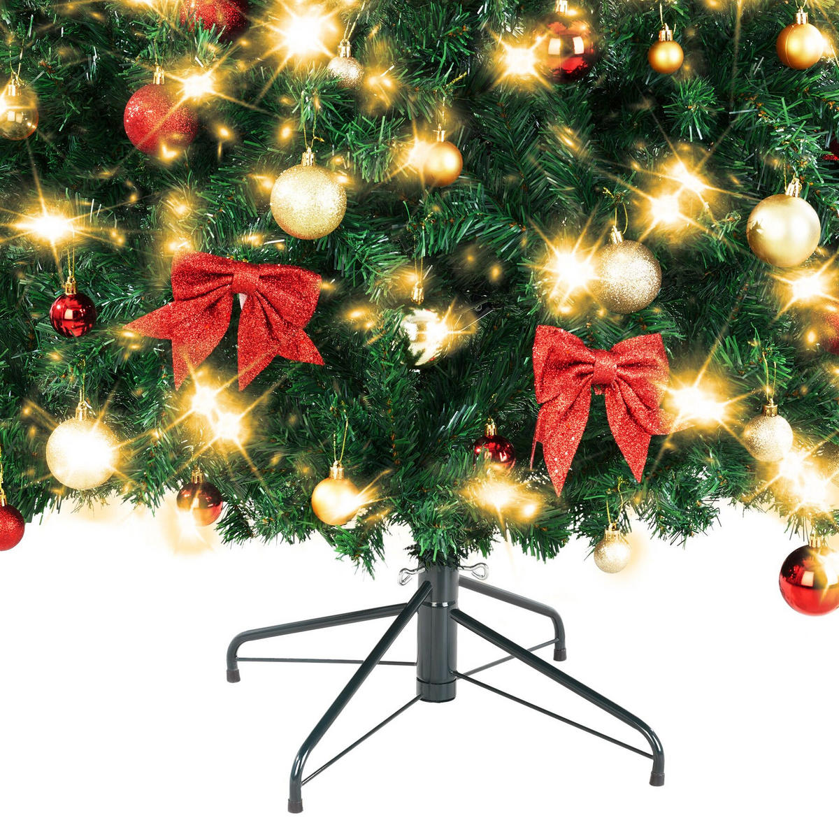 SET WEIHNACHTSBAUM MIT LICHTERKETTE ,pulverbeschichteter Metallständer mit Kunststoffkappen,grün - Grün, Kunststoff (230cm) - tectake