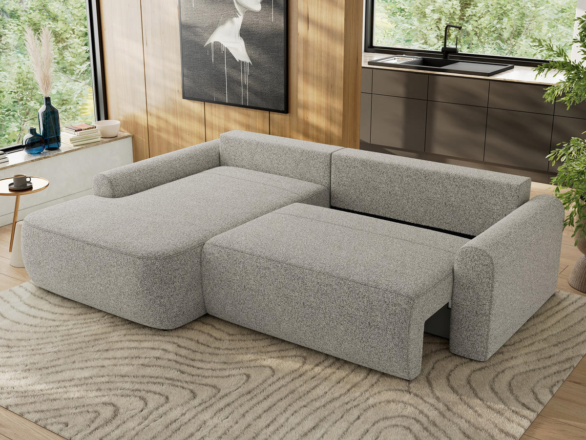 ECKSCHLAFSOFA CUBO L Hellgrau Struktur - links - Hellgrau/Schwarz, Kunststoff/Textil (273/187cm) - MKS