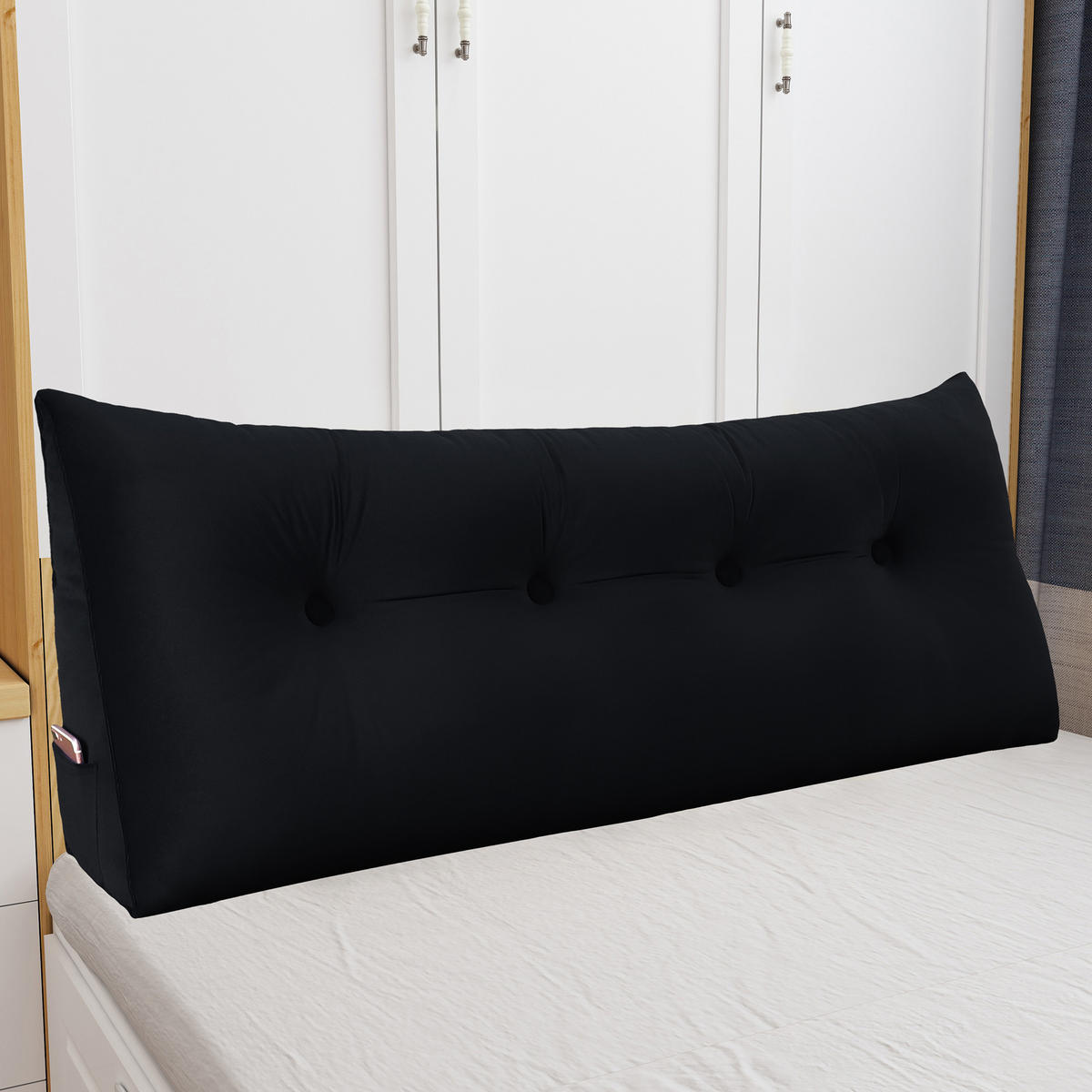 RÜCKENKISSEN für Bett Samt Schwarz 140 cm - Schwarz, Textil (50/140cm) - Vercart
