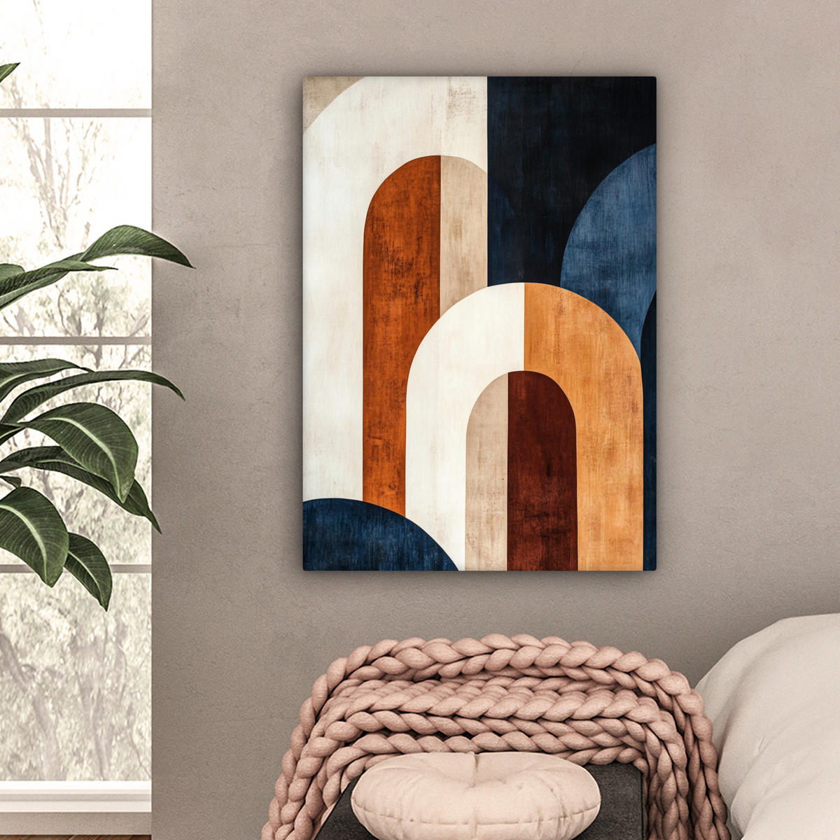 LEINWANDBILD Abstrakt - Formen - Dunkelblau 60x80 cm - Cognac, Textil (60/80cm) - MuchoWow