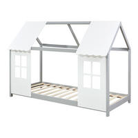 HAUSBETT Tostedt - Weiß/Grau, Holz/Holzwerkstoff (90/200cm) - [en.casa]