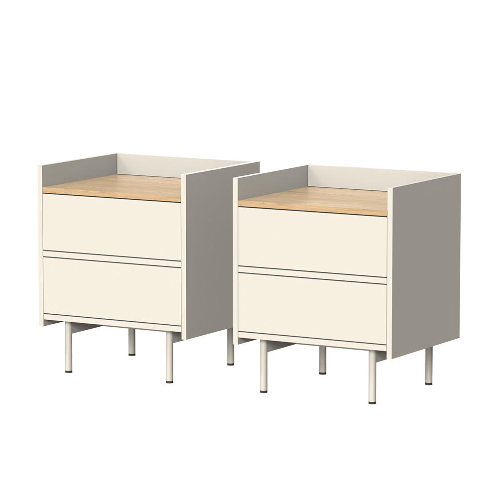 NACHTTISCH Velina Creme 2er Set - Eichefarben/Creme, Holzwerkstoff (48/50/40cm) - Vicco