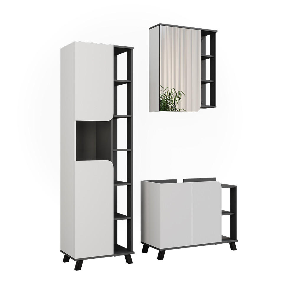 BADRUMSMÖBELSET Karen, antracit/Vit, 3 delar Antracit, Vit 65/80/35 cm