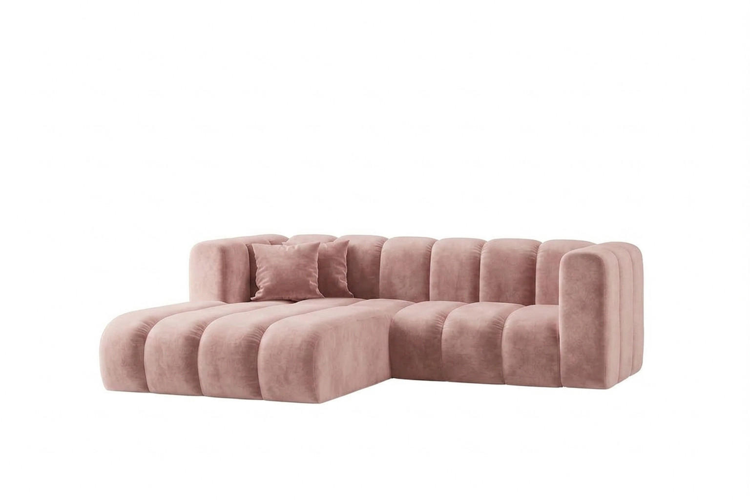 ECKSOFA Modulares In L-Form, Velvet-Stoff Riviera, Hellrosa, Links, GRAND - Hellrosa, Holz (227/179cm) - Kaiser Möbel