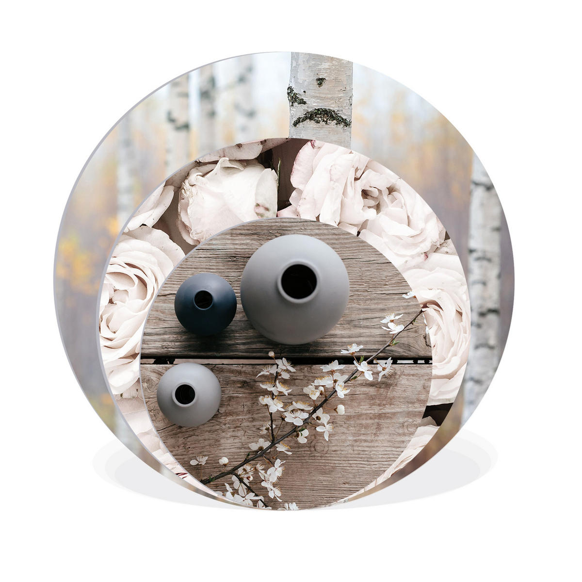 BILDERSET 3er-Set rund 55/40/25 cm Natur - Beige/Grau, Kunststoff (55/55cm) - artissimo