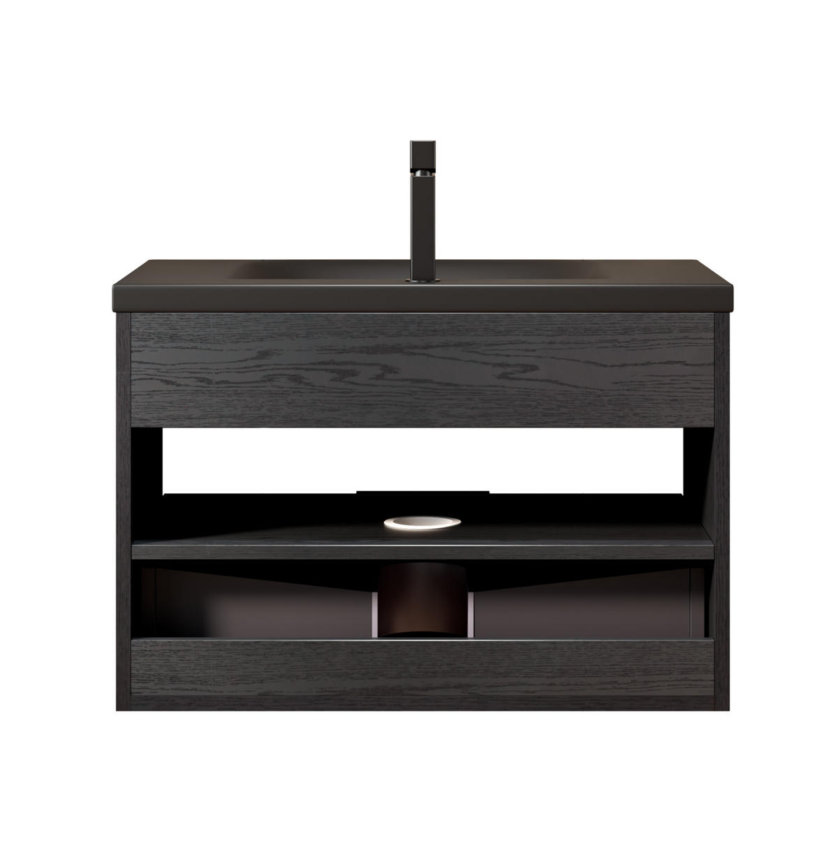 BADEZIMMERSCHRANK 74.5x46.5x51.5 cm Schwarz & Dunkle Eiche aus Keramik & Sperrholz - Schwarz, Keramik (74.5/51.5/46.5cm) - Modfu
