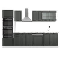 KÜCHENZEILE R-Line Anthrazit Landhaus/Weiß 300 cm mit Hochschrank AP Marmor - Anthrazit/Weiß, Holzwerkstoff (300/81.6/60cm) - Vicco