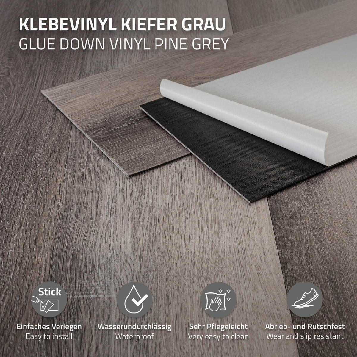 VINYLBODEN selbstklebend 8,92m²/64 Dielen Kiefer Grau - Hellgrau, Kunststoff (91.5/15.3/0.2cm) - ML-DESIGN