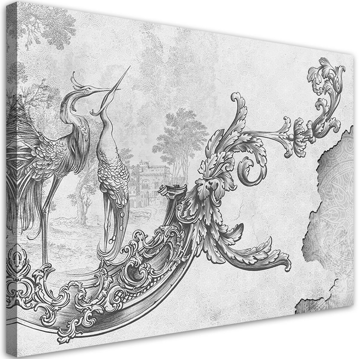 WANDBILD wildvögel und blätter - Grau, Textil (60/40cm) - Feeby