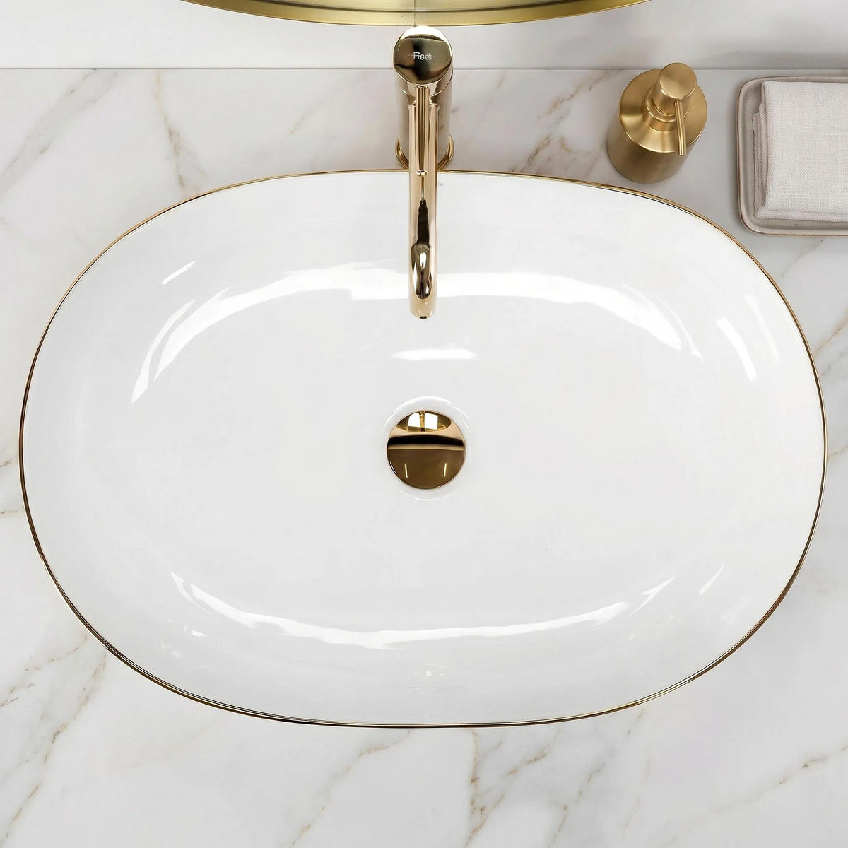 AUFSATZWASCHBECKEN Rea Cleo White Black Edge - Weiß, Keramik (41/14/60.5cm) - REA
