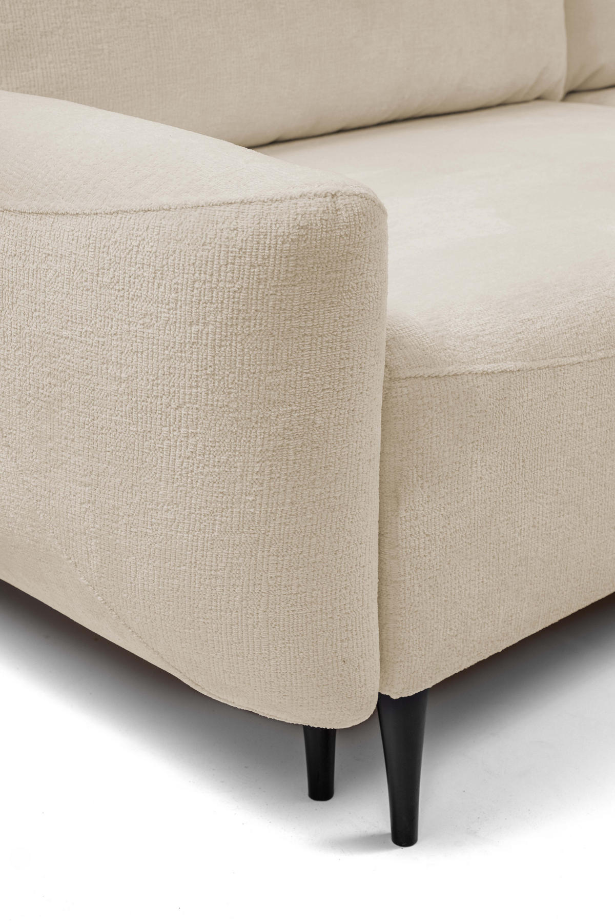 SOFA BOHO Mit Schlaffunktion Und Bettkasten, Wellenfederung, PUR-Schaum, Holzfüße, lose Rückenkissen, freistehend, 244x102x92 cm Beige - Beige, Holz/Textil (244/92/102cm) - DomoHome
