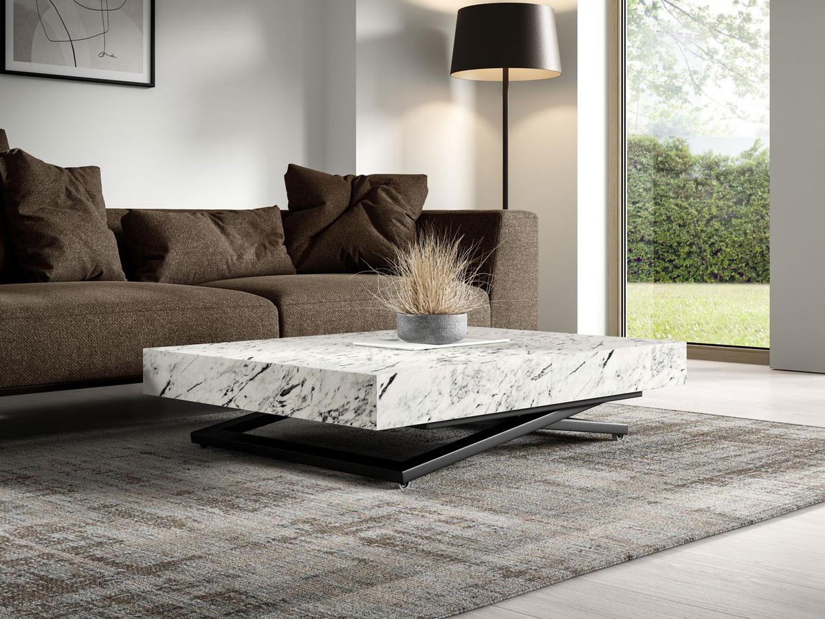 COUCH-/ESSTISCH Sanna U Carrera Weiß 120 - 200 / 80 / 27 - 80cm - Schwarz/Weiß, Holz/Holzwerkstoff (80/120/27cm) - Feldmann-Wohnen