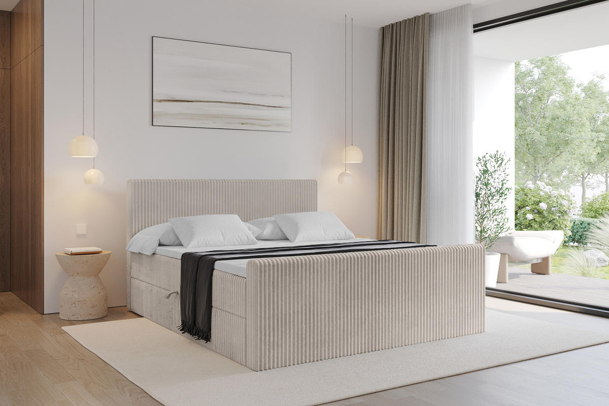 BOXBETT mit Matratze H3 und Lattenrost - TOLO-Z - 120x200 Cord - Aschgrau - Alufarben, Holzwerkstoff (120/200cm) - ALTDECOR