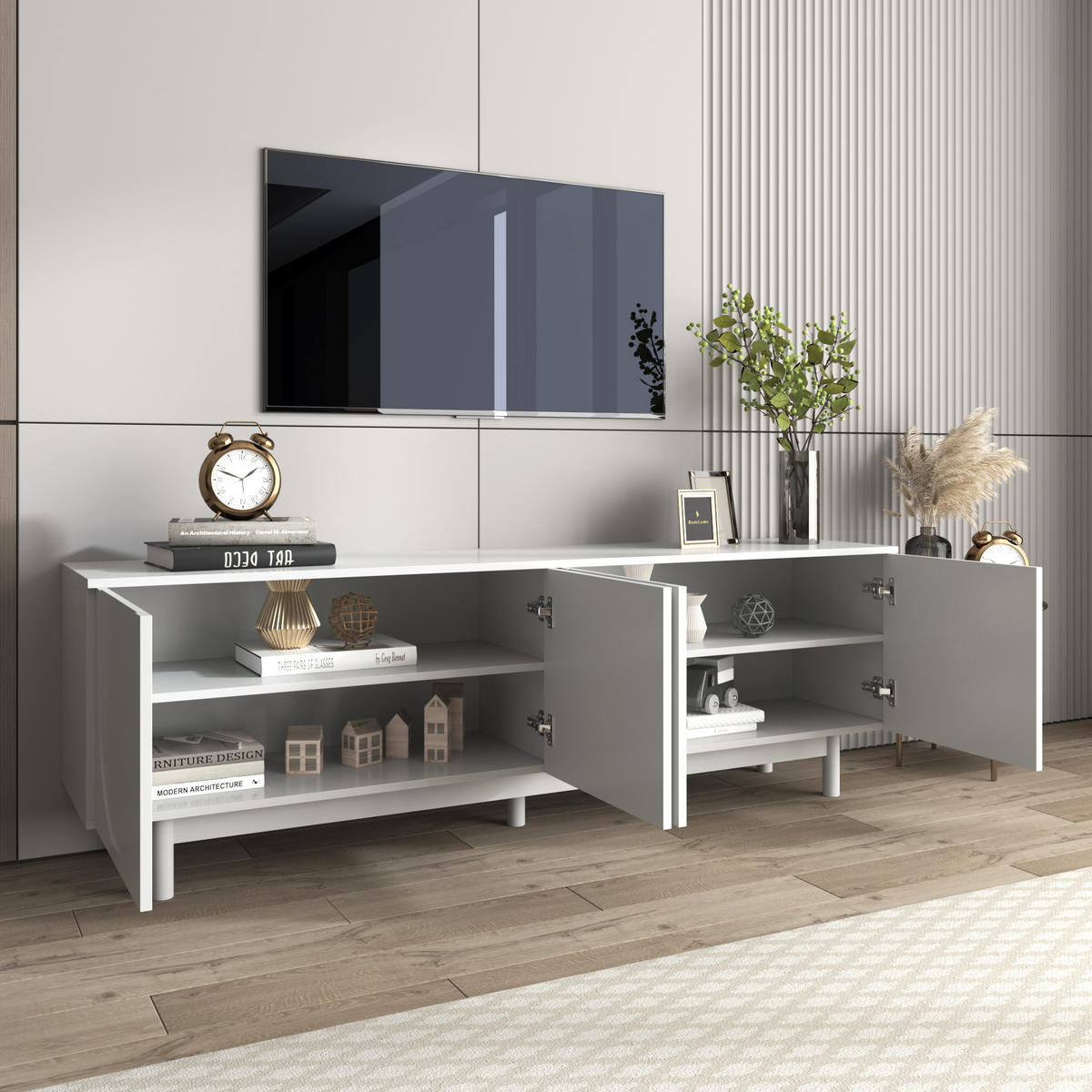 TV-SCHRANK in Weiß mit 4 Türen und verstellbaren Einlegeböden 175/38/56 cm - Weiß, Holzwerkstoff (175/56/38cm) - Redom