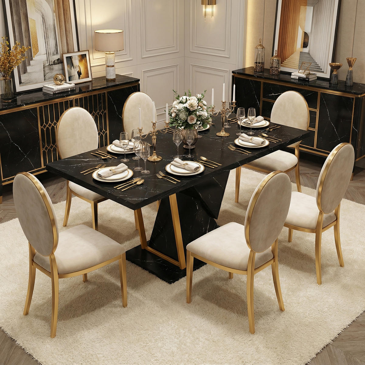 ESSTISCH ausziehbar 110–140 cm in Schwarz Marmor-Optik - Schwarz, Holzwerkstoff (80/110/76cm) - Urban Meuble