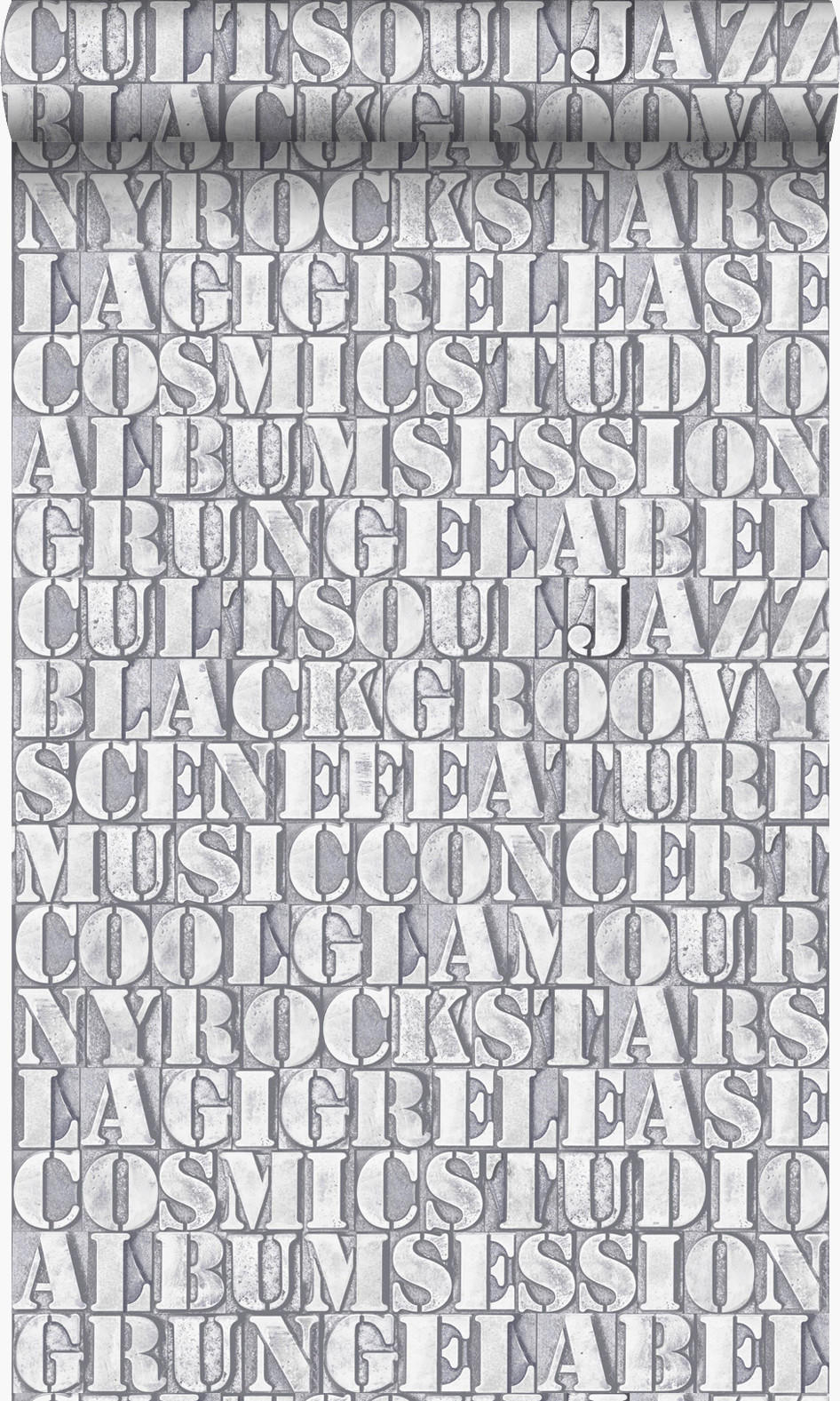 TAPETE alte eiserne Druckbuchstaben 53 cm x 10.05 m - Grau, Papier (53/1000cm) - Origin Wallcoverings