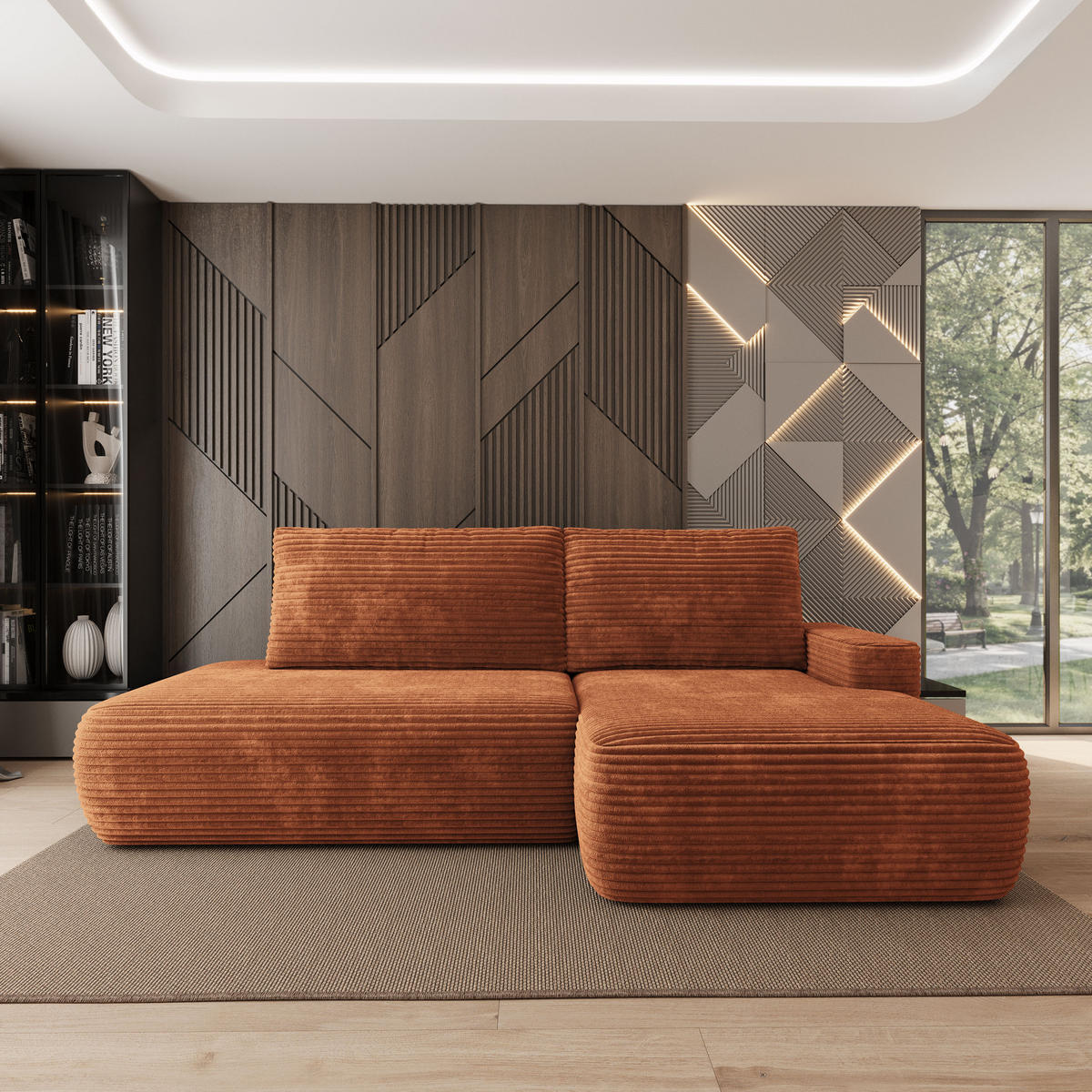 ECKSOFA AVINI T R-S Braun Kordstoff mit Schlaffunktion - Braun, Holzwerkstoff/Textil (277/160cm) - MASSENO