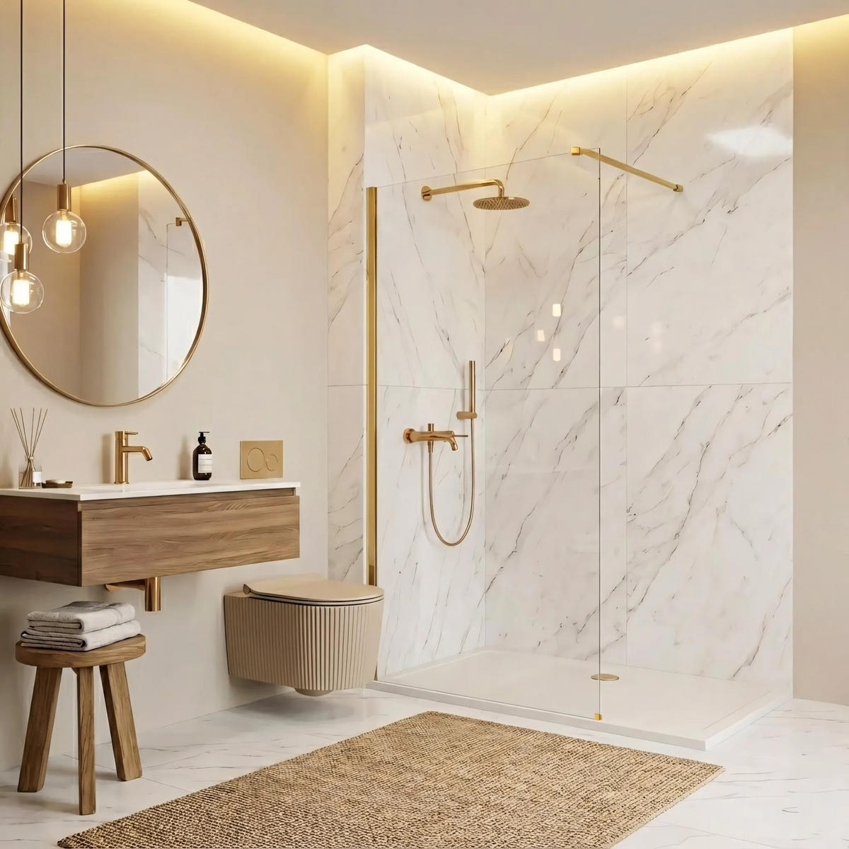 DUSCHWAND Rea Flexi Transparent / Gold 80 - Goldfarben, Glas (120/80/195cm) - REA