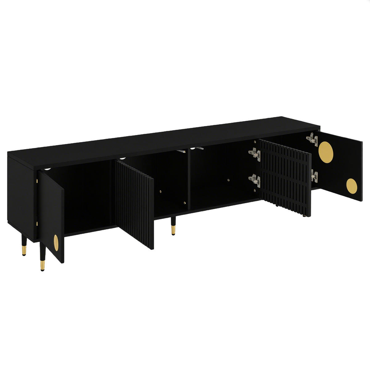 LOWBOARD 170/36/54 cm aus MDF mit Gitterfront und goldfarbenen Akzenten Schwarz - Schwarz, Holzwerkstoff (170/54/36cm) - Modenvie