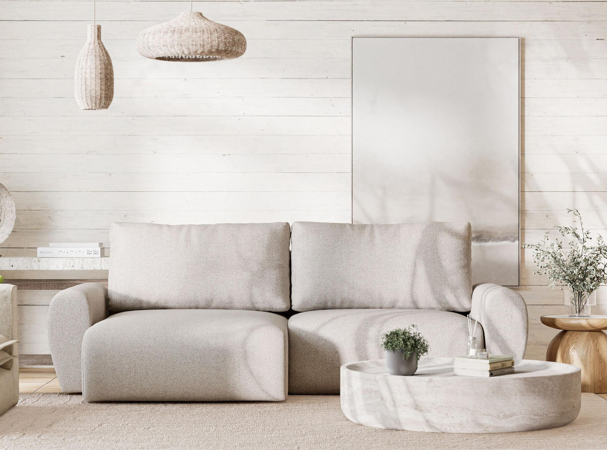 ECKSOFA MIT SCHLAFFUNKTION Numba Beige Webstoff - Beige/Schwarz, Holz/Holzwerkstoff (253/153cm) - Maison de Reve