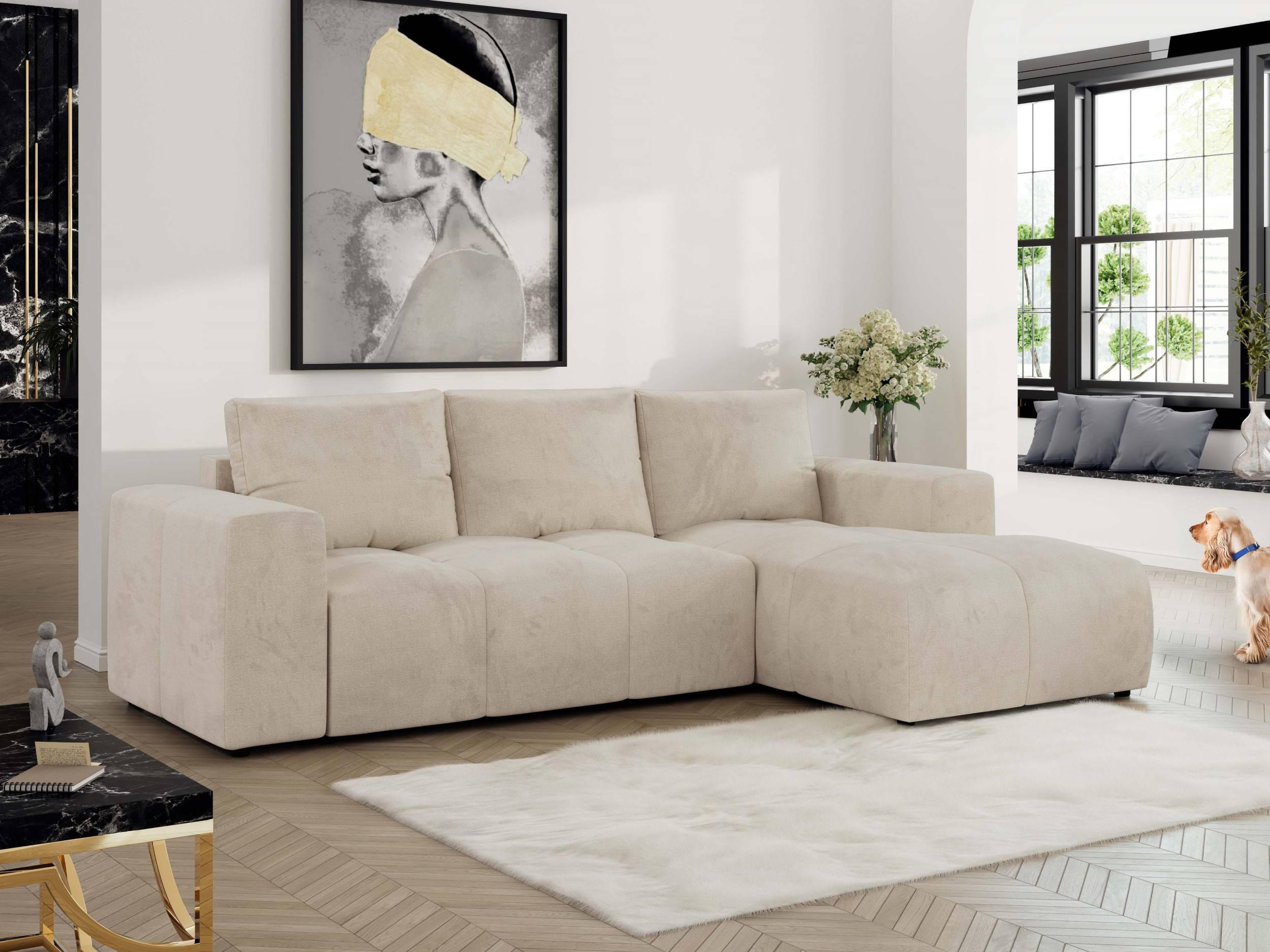 ECKSOFA MONIVA Beige Velvet - Rechts - Beige/Schwarz, Textil (266/164cm) - MKS
