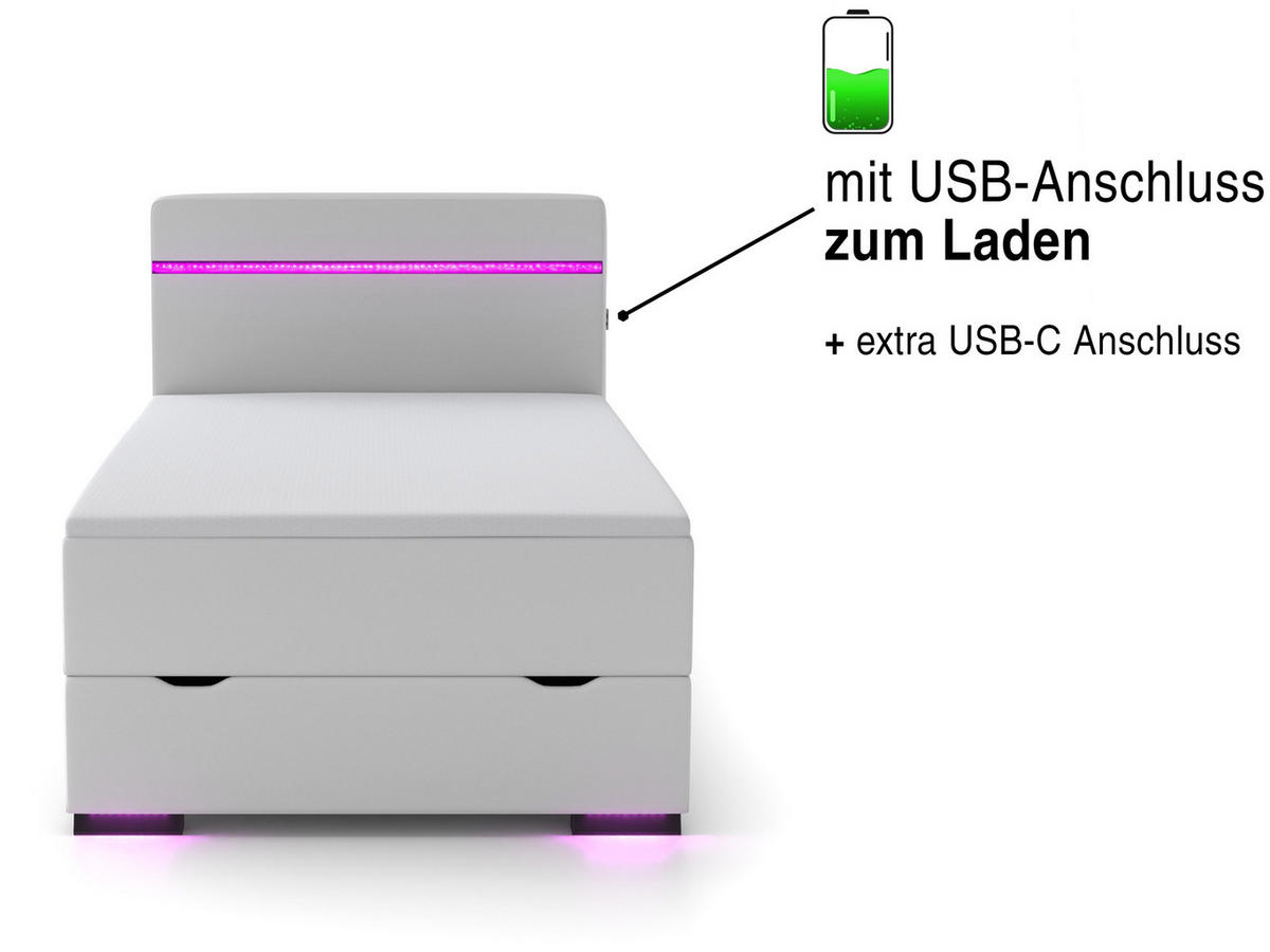 BOXBETT Ontario weiß 120/200cm LED Kunstleder - Weiß, Textil (120/200cm) - wonello