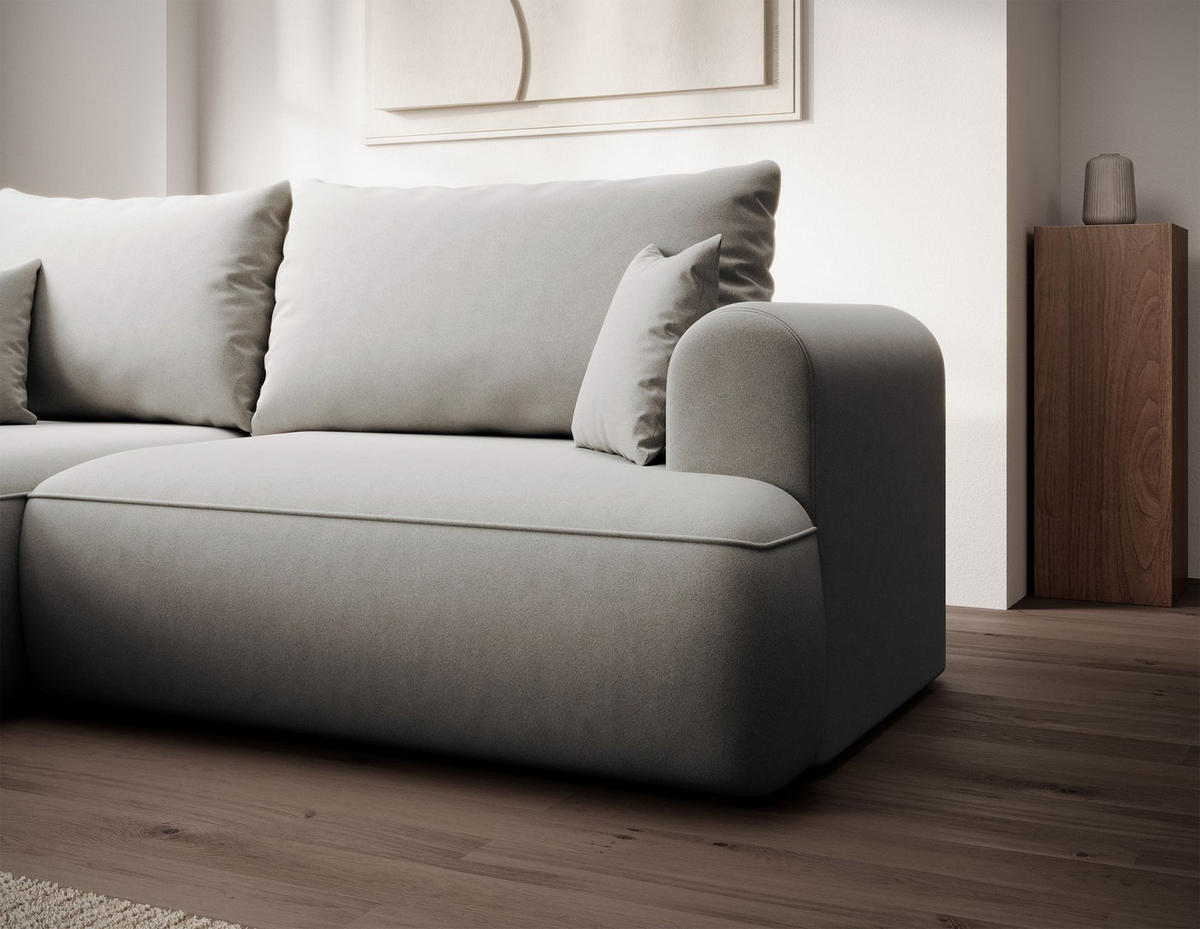 ECKSCHLAFSOFA Ovo Mini Grau Easy-Clean-Samtbezug - Schwarz/Grau, Kunststoff/Textil (238/156cm) - Selsey