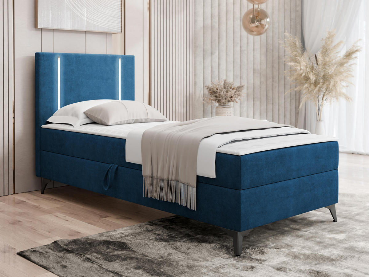 BOXBETT Ono 1, Setite: Links - Blau/Schwarz, Holz/Textil (90/200cm) - MIRJAN24